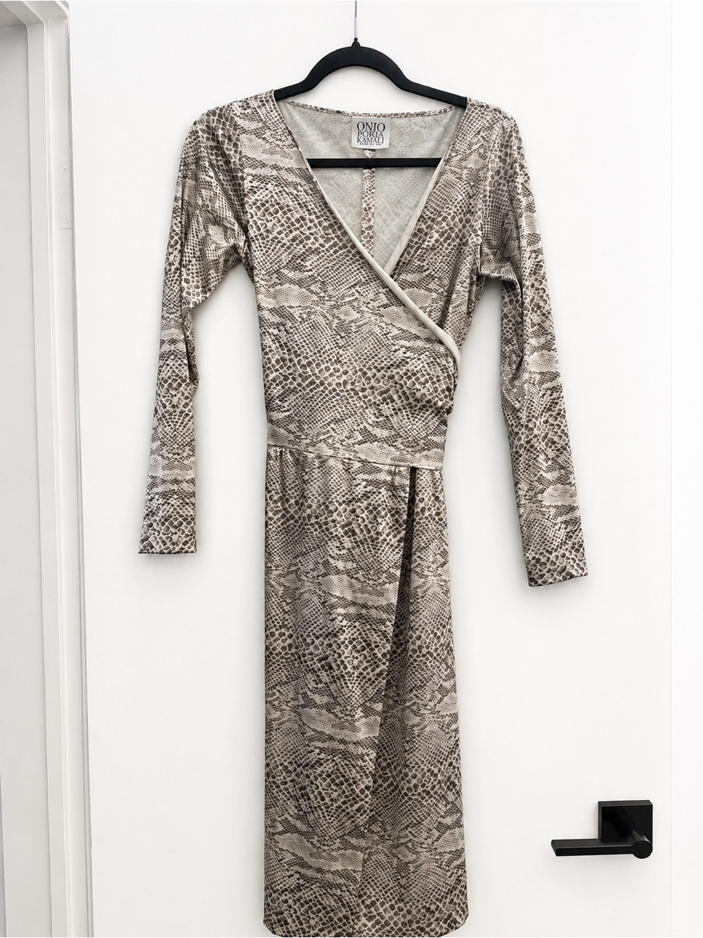 Norma Kamali OMO Vintage Snake-Print Long Sleeve Wrap Dress